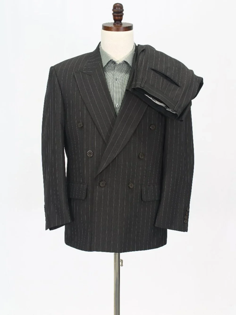 Tom Tailor 38S 32x30 Brown Full Suit Double-Breasted Stripe R963